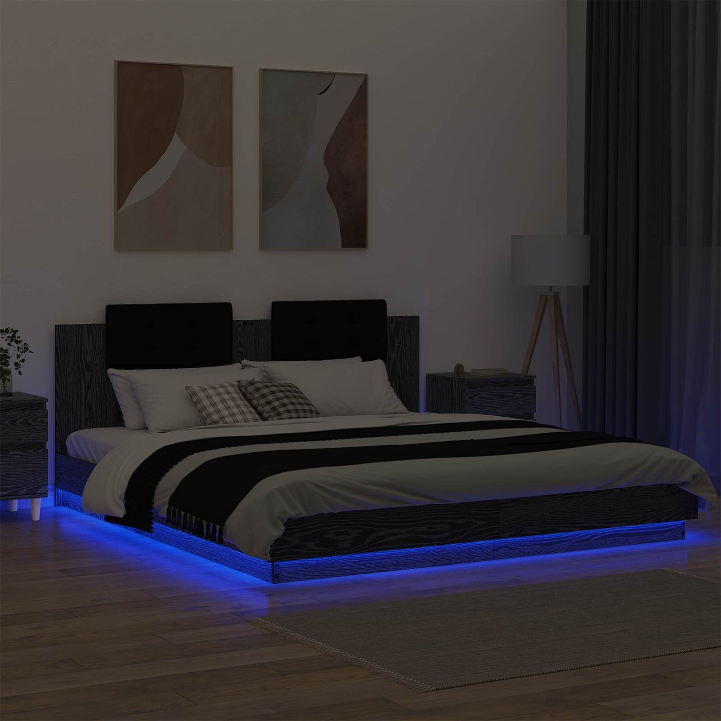 vidaXL Bettgestell mit Kopfteil Schwarz Eichen-Optik 180 x 200 cm