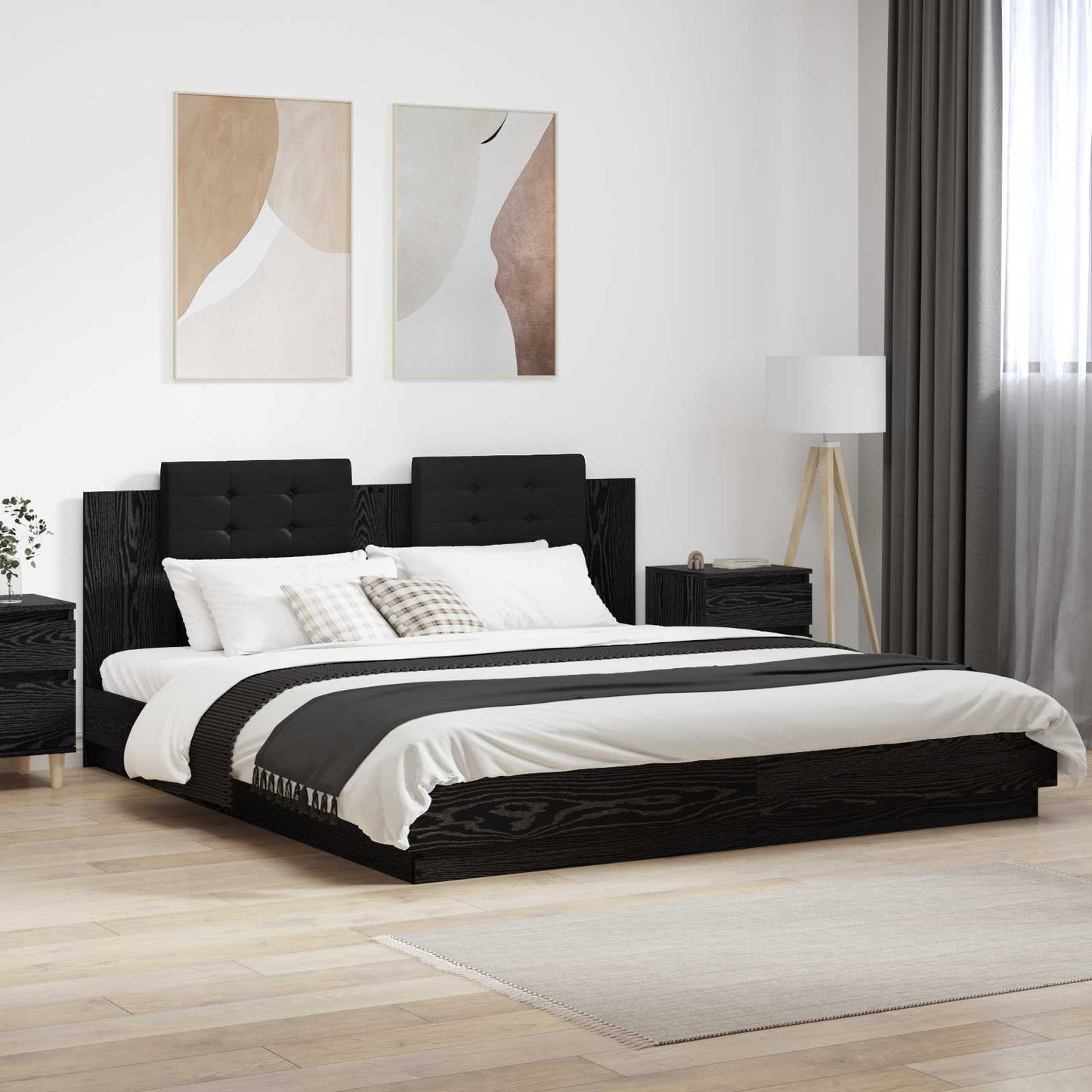 vidaXL Bettgestell mit Kopfteil Schwarz Eichen-Optik 180 x 200 cm