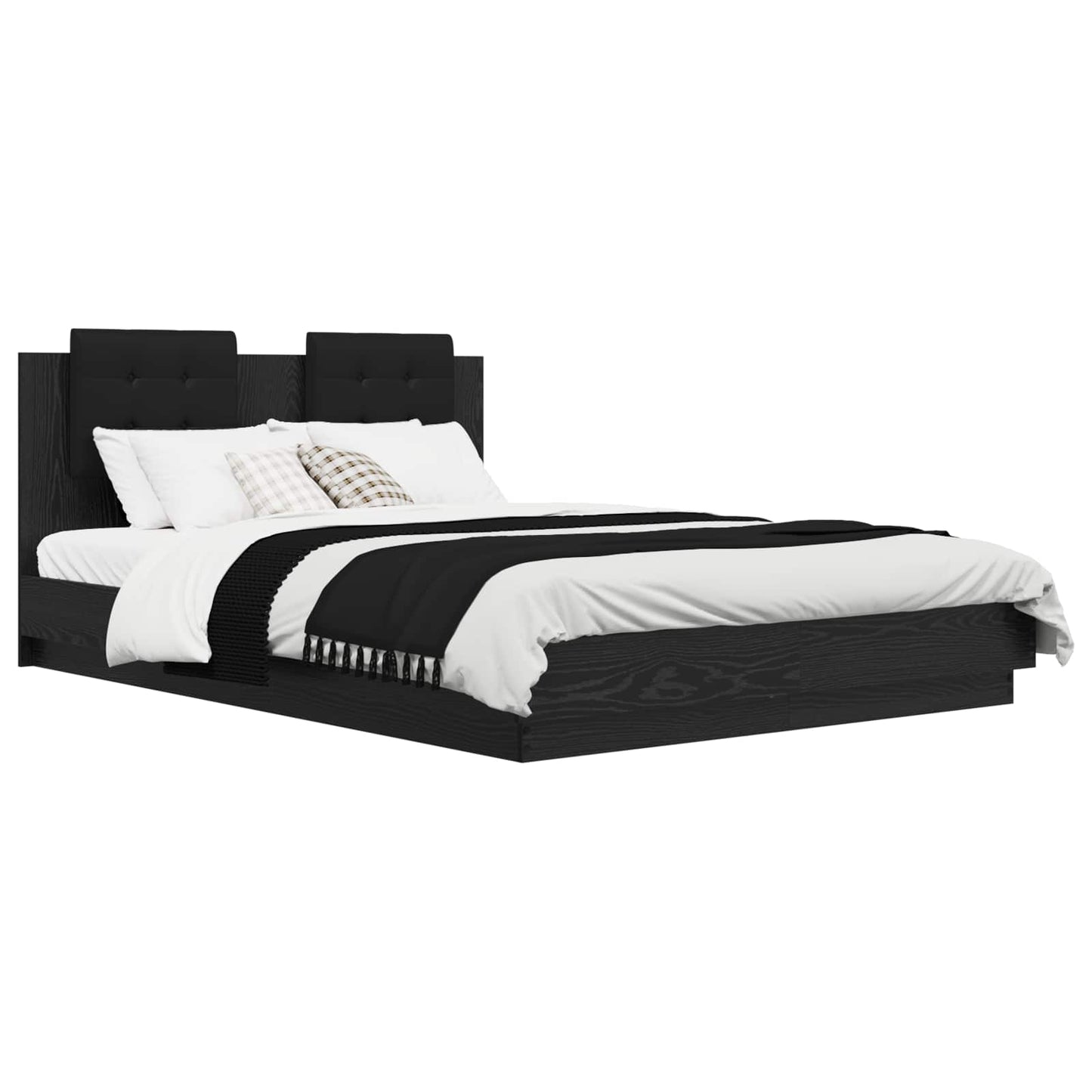 vidaXL Bettgestell mit Kopfteil Schwarz Eichen-Optik 150 x 200 cm
