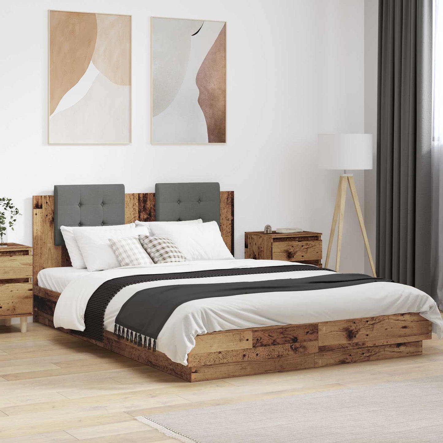 vidaXL Bettgestell mit Kopfteil Altholz 140 x 200 cm Holzwerkstoff