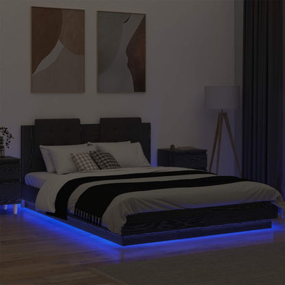 vidaXL Bettgestell mit Kopfteil Schwarz Eichen-Optik 140 x 200 cm