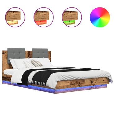 vidaXL Bettgestell mit Kopfteil Altholz 120 x 200 cm Holzwerkstoff
