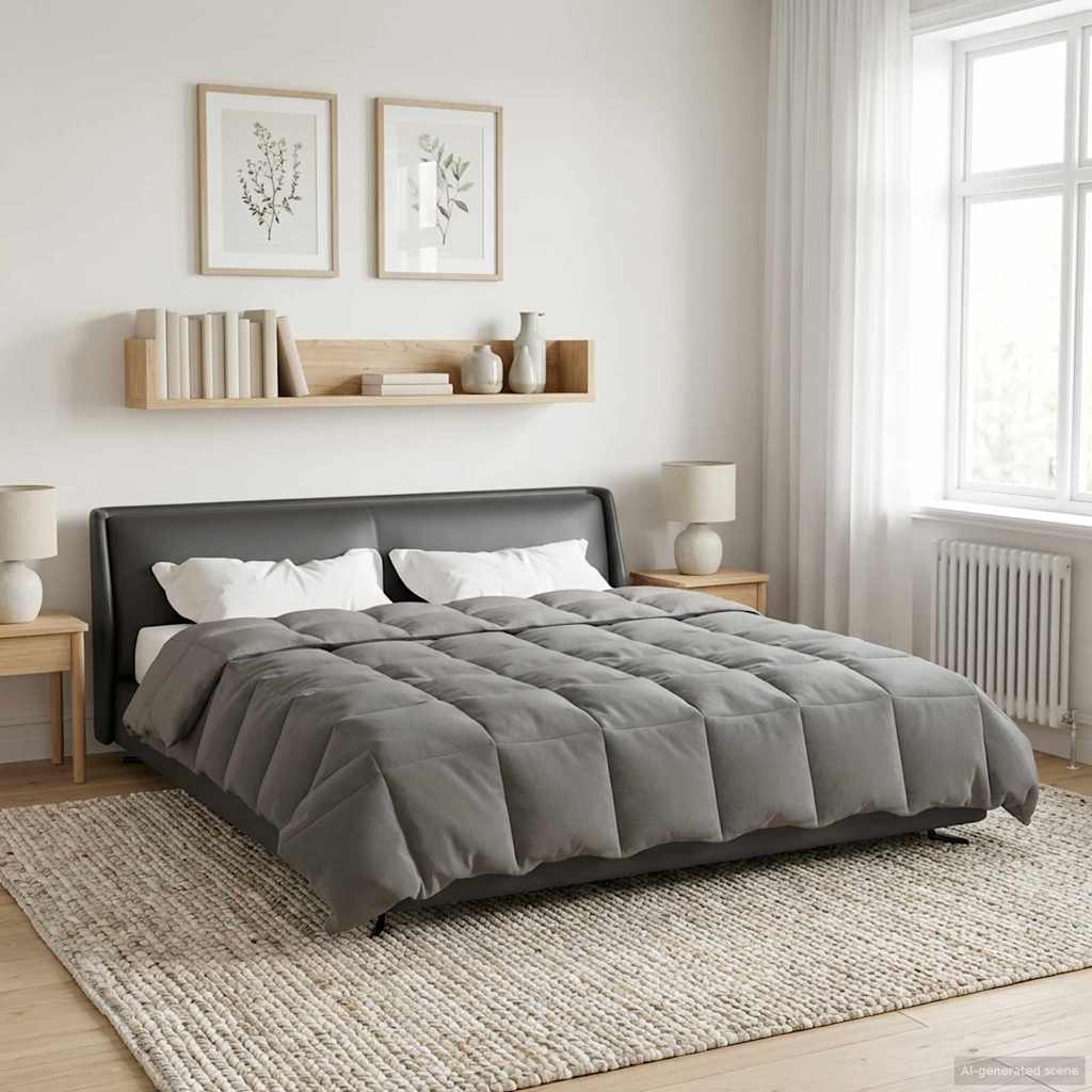 Ganzjahresbettdecke Gepolstert Hellgrau 240 x 260 cm Mikrofaser