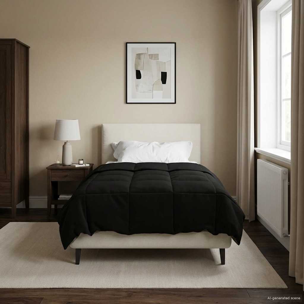 Ganzjahresbettdecke Gepolstert Schwarz 155 x 200 cm Mikrofaser