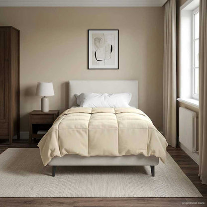 Ganzjahresbettdecke Gepolstert Creme 140 x 220 cm Mikrofaser