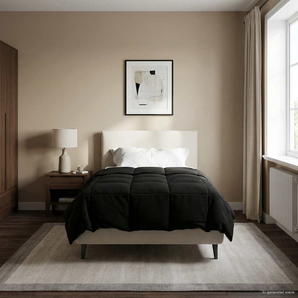 Winterbettdecke Gepolstert Schwarz 155 x 220 cm Mikrofaser