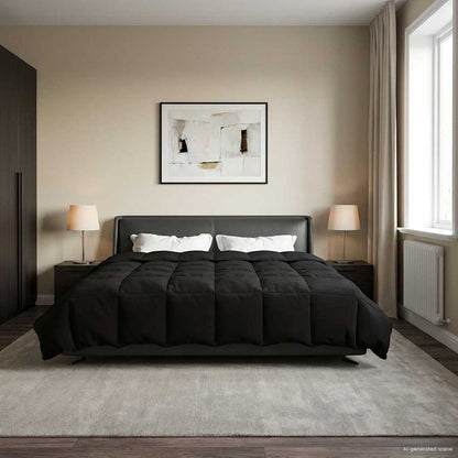 Winterbettdecke Gepolstert Schwarz 220 x 240 cm Mikrofaser