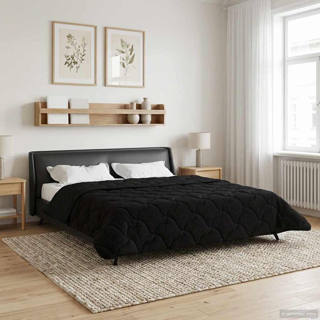 Sommerdecke Schwarz 240 x 260 cm Mikrofaser und Teddy-Fleece