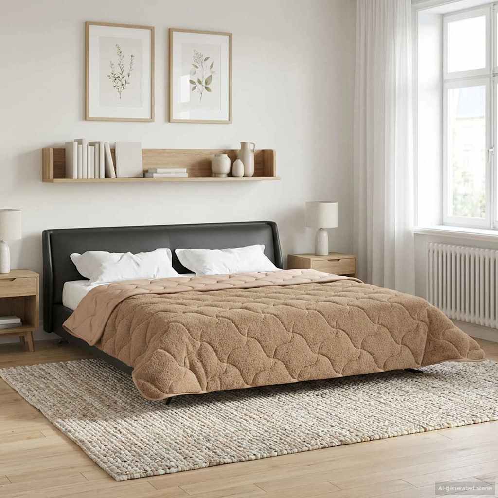 Sommerdecke Taupe 200 x 220 cm Mikrofaser und Teddy-Fleece
