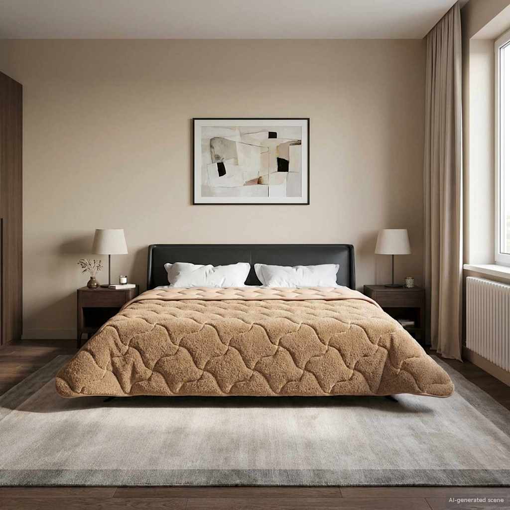 Sommerdecke Taupe 200 x 220 cm Mikrofaser und Teddy-Fleece