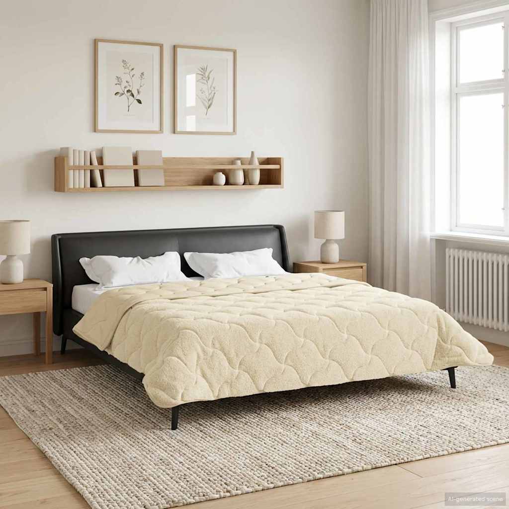 Sommerdecke Creme 200 x 220 cm Mikrofaser und Teddy-Fleece