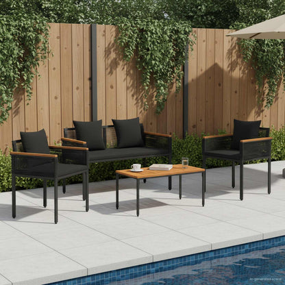 vidaXL Gartenmöbel Set mit Kissen 4 Stück Schwarz PE-Rattan