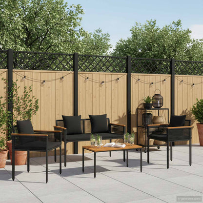 vidaXL Gartenmöbel Set mit Kissen 4 Stück Schwarz PE-Rattan