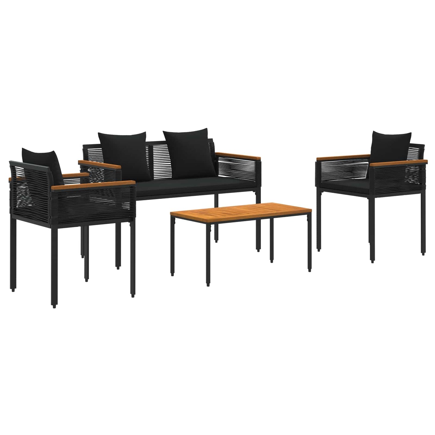 vidaXL Gartenmöbel Set mit Kissen 4 Stück Schwarz PE-Rattan