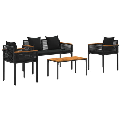 vidaXL Gartenmöbel Set mit Kissen 4 Stück Schwarz PE-Rattan
