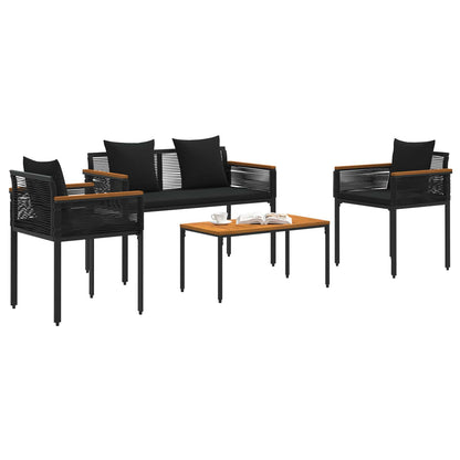 vidaXL Gartenmöbel Set mit Kissen 4 Stück Schwarz PE-Rattan