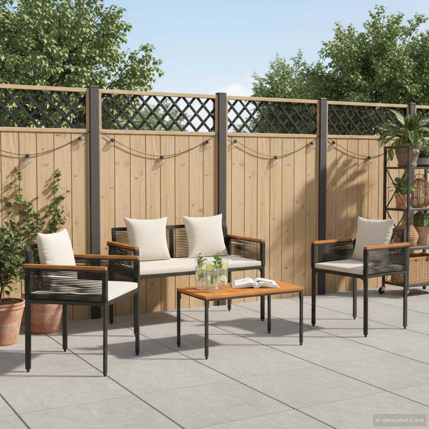 vidaXL Gartenmöbel Set 4 pcs Schwarz und Cremeweiß PE-Rattan