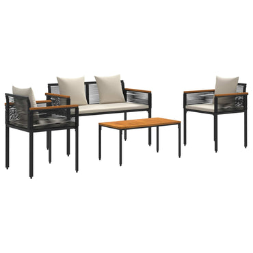 vidaXL Gartenmöbel Set 4 pcs Schwarz und Cremeweiß PE-Rattan