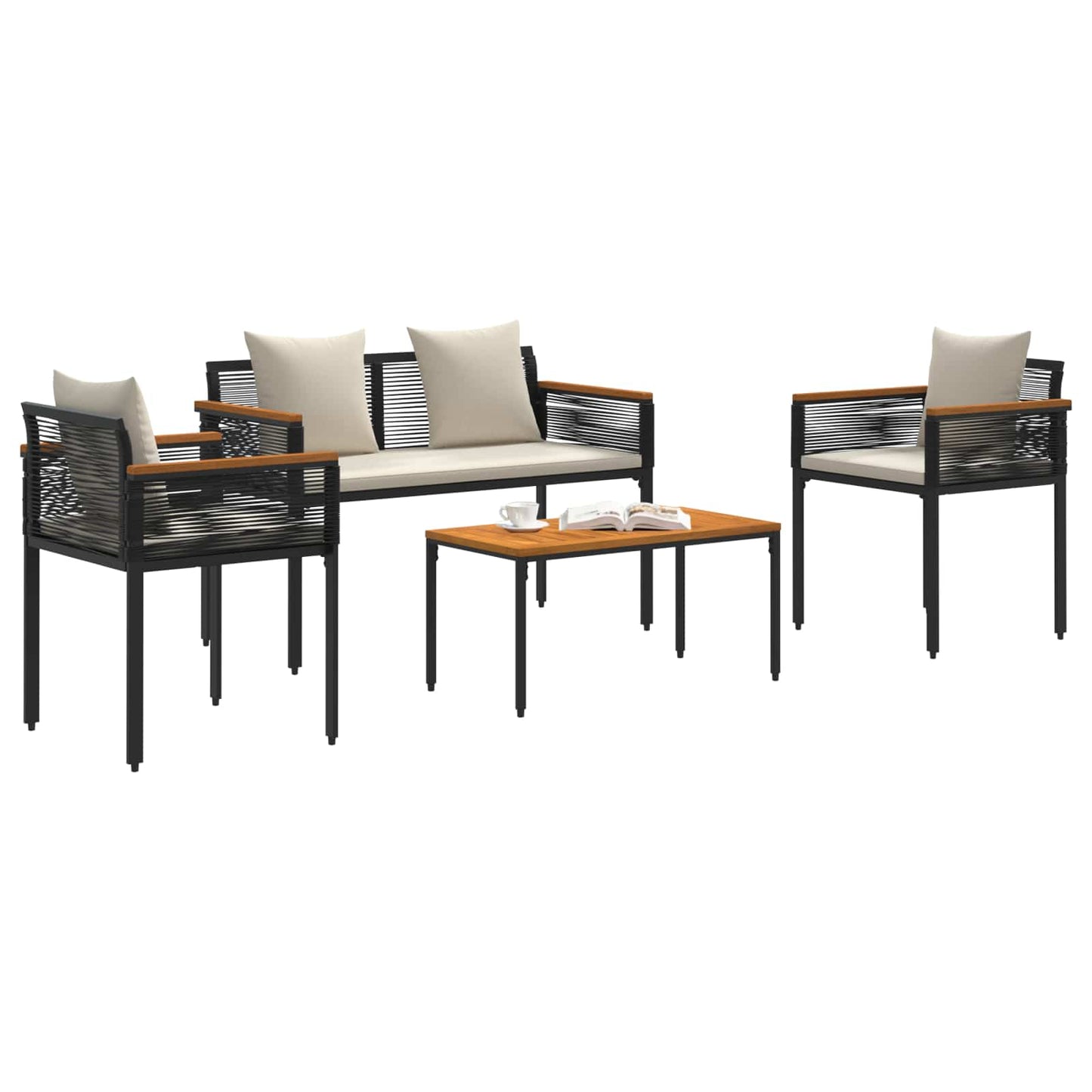 vidaXL Gartenmöbel Set 4 pcs Schwarz und Cremeweiß PE-Rattan