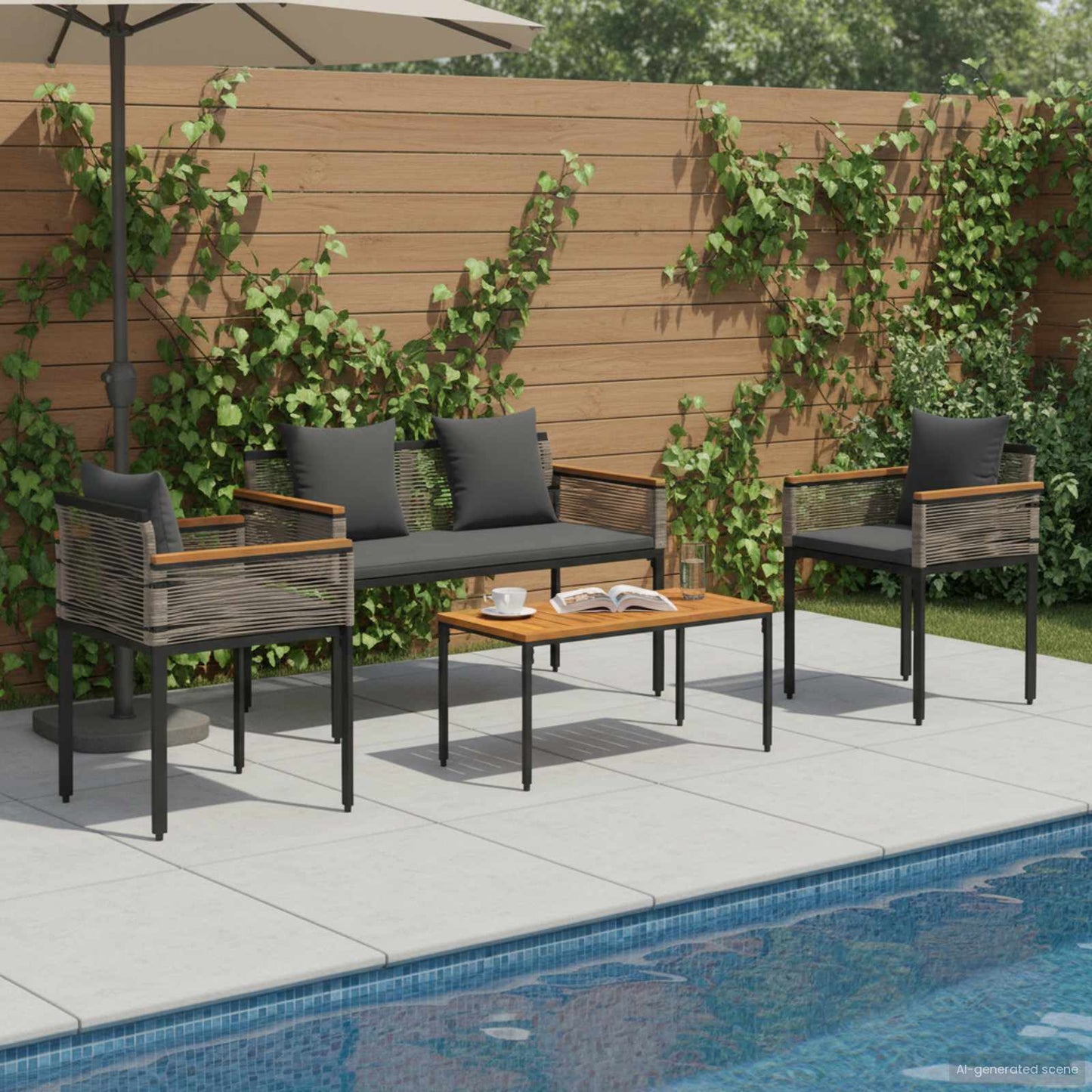vidaXL Gartenmöbel Set mit Kissen 4 pcs Grau und Dunkelgrau PE-Rattan