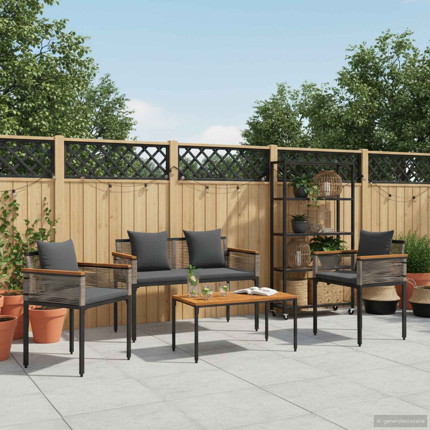 vidaXL Gartenmöbel Set mit Kissen 4 pcs Grau und Dunkelgrau PE-Rattan