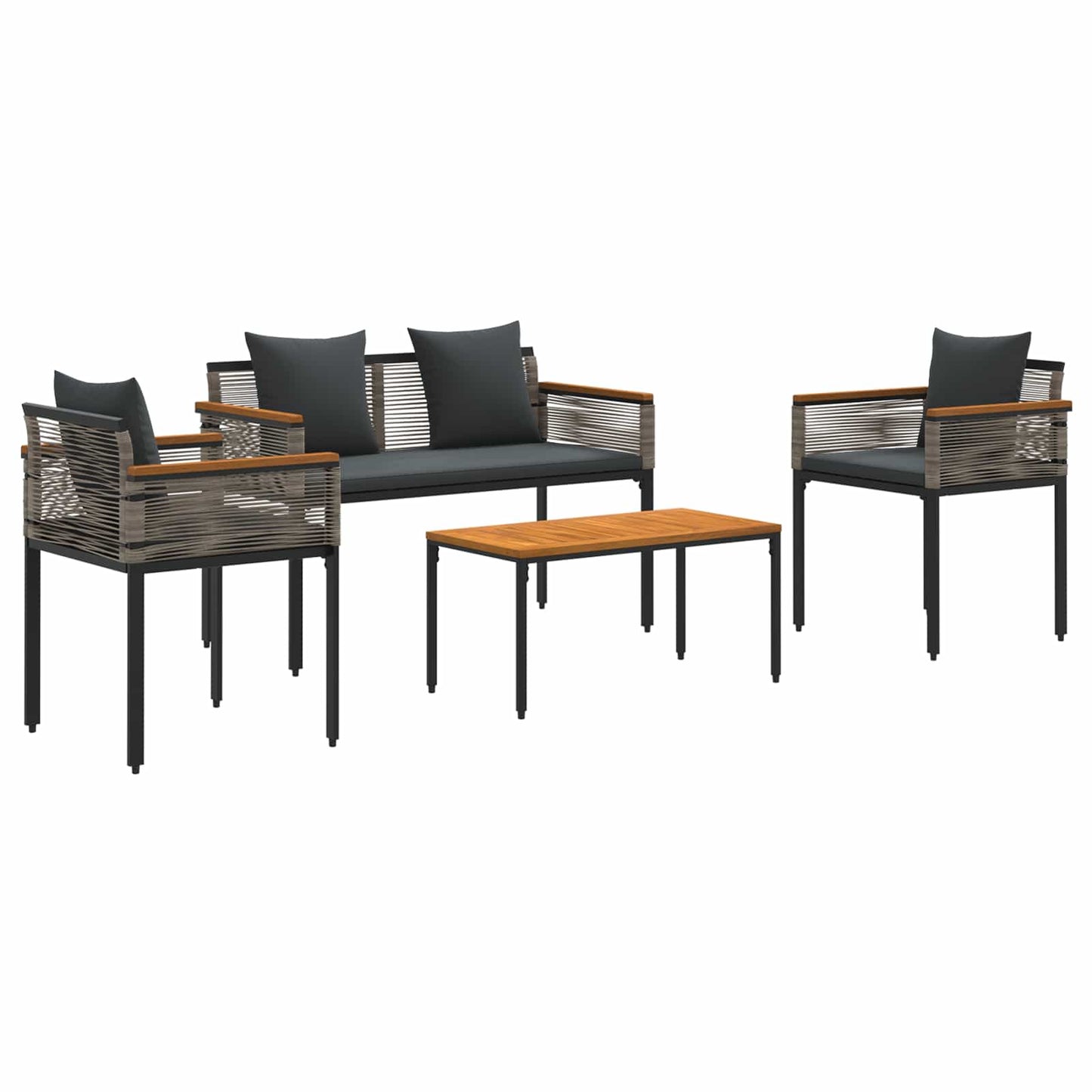 vidaXL Gartenmöbel Set mit Kissen 4 pcs Grau und Dunkelgrau PE-Rattan