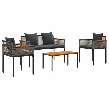 vidaXL Gartenmöbel Set mit Kissen 4 pcs Grau und Dunkelgrau PE-Rattan