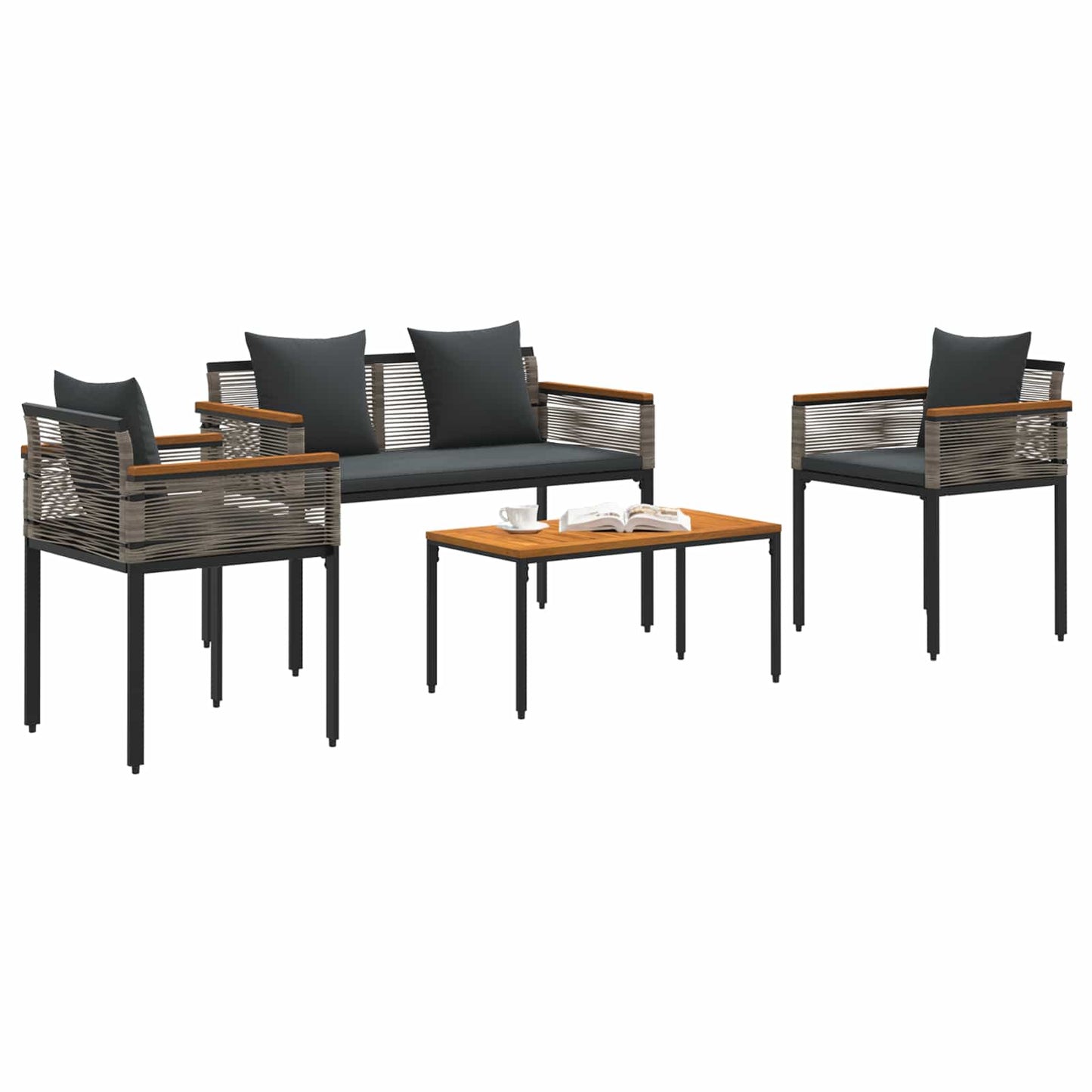 vidaXL Gartenmöbel Set mit Kissen 4 pcs Grau und Dunkelgrau PE-Rattan