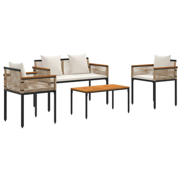 vidaXL Gartenmöbel Set mit Kissen 4 pcs Beige und Cremeweiß PE-Rattan
