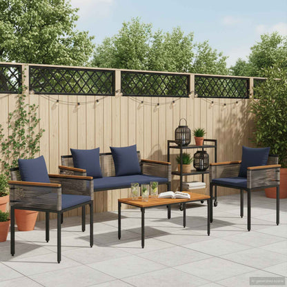 vidaXL Gartenmöbel Set mit Kissen 4 pcs Grau und Marineblau PE-Rattan