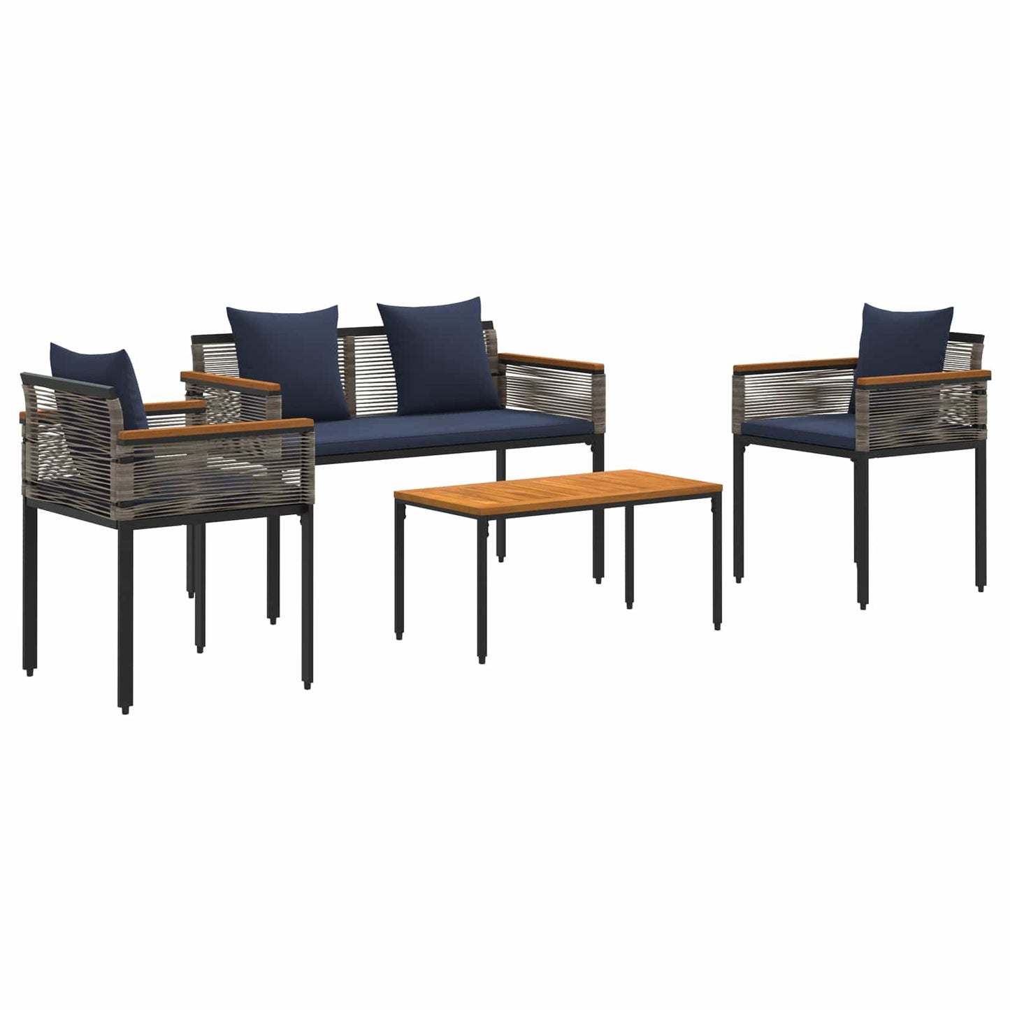 vidaXL Gartenmöbel Set mit Kissen 4 pcs Grau und Marineblau PE-Rattan