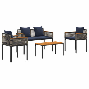vidaXL Gartenmöbel Set mit Kissen 4 pcs Grau und Marineblau PE-Rattan