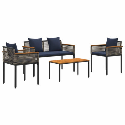 vidaXL Gartenmöbel Set mit Kissen 4 pcs Grau und Marineblau PE-Rattan