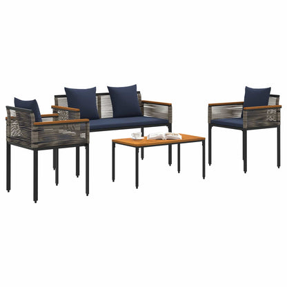 vidaXL Gartenmöbel Set mit Kissen 4 pcs Grau und Marineblau PE-Rattan