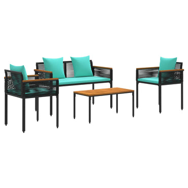 vidaXL Gartenmöbel Set mit Kissen 4 pcs Schwarz und Türkis PE-Rattan