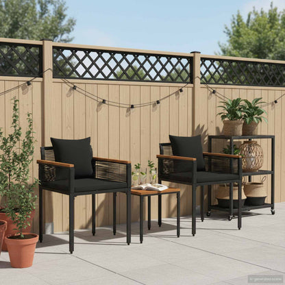 Gartenmöbel Set mit Kissen Schwarz PE-Rattan