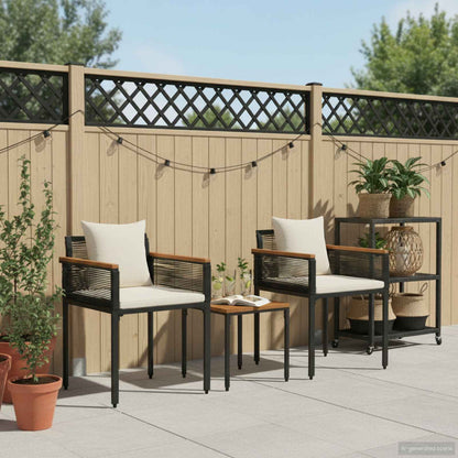 Gartenmöbel Set mit Kissen Schwarz und Cremeweiß PE-Rattan