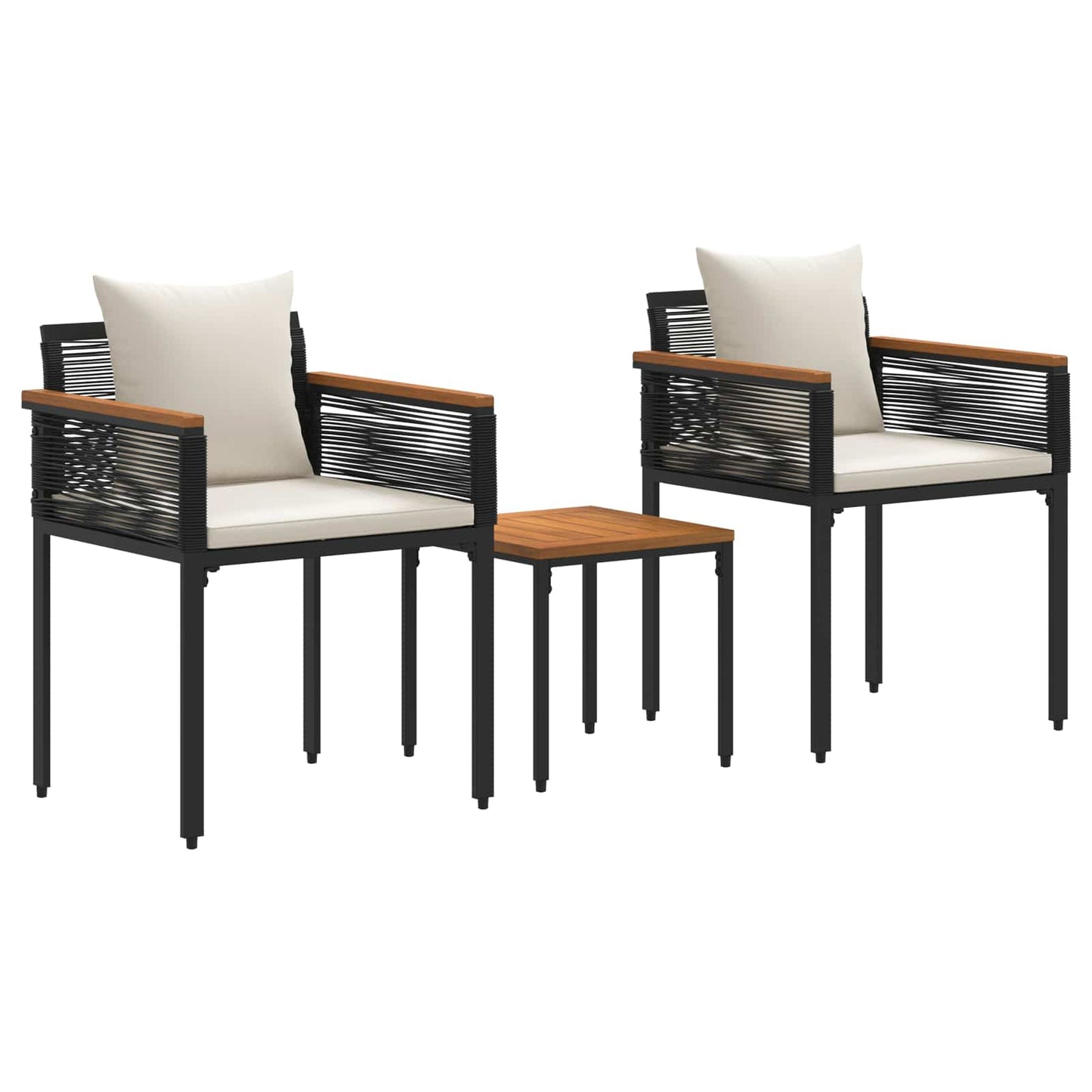 Gartenmöbel Set mit Kissen Schwarz und Cremeweiß PE-Rattan