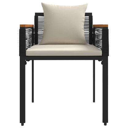 Gartenmöbel Set mit Kissen Schwarz und Cremeweiß PE-Rattan