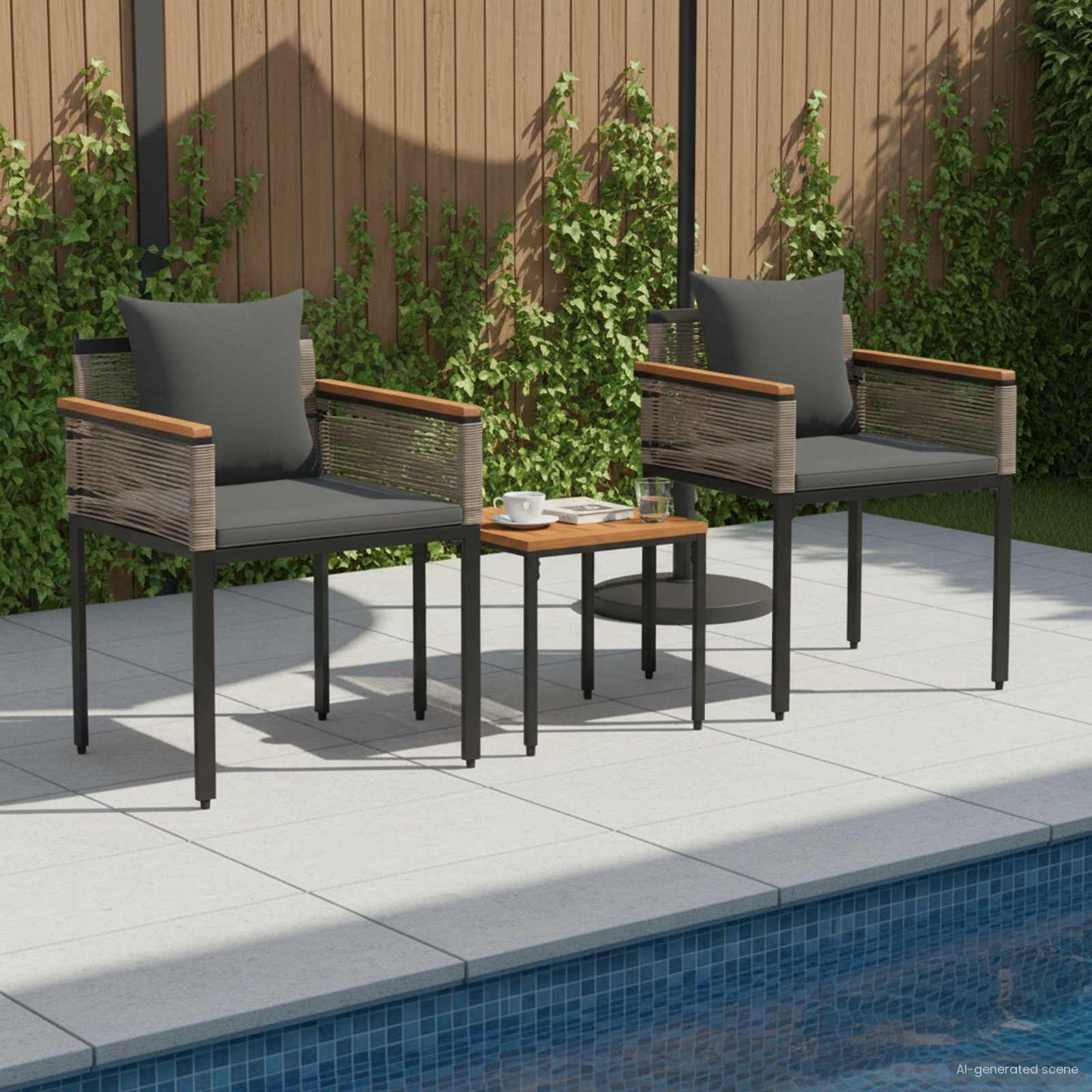 vidaXL Gartenmöbel Set mit Kissen 3 pcs Grau und Dunkelgrau PE-Rattan