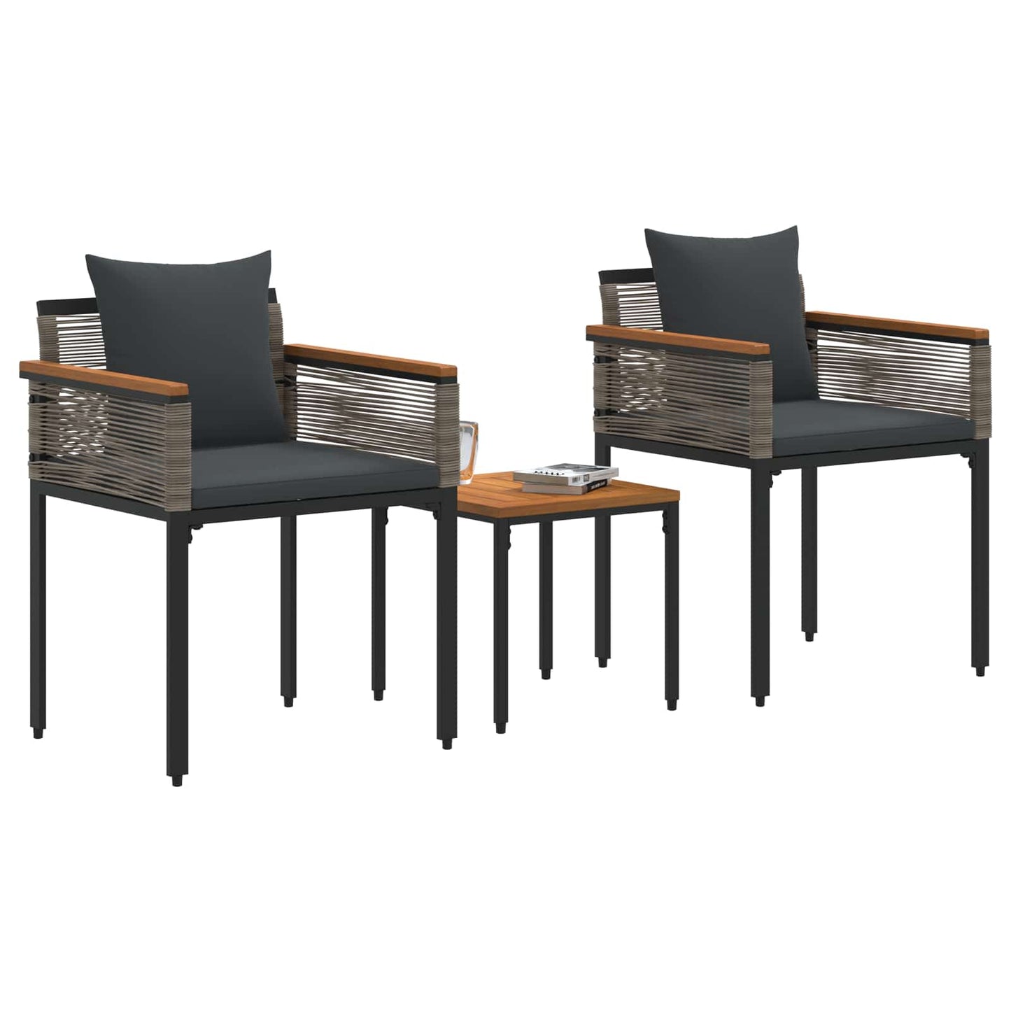 vidaXL Gartenmöbel Set mit Kissen 3 pcs Grau und Dunkelgrau PE-Rattan
