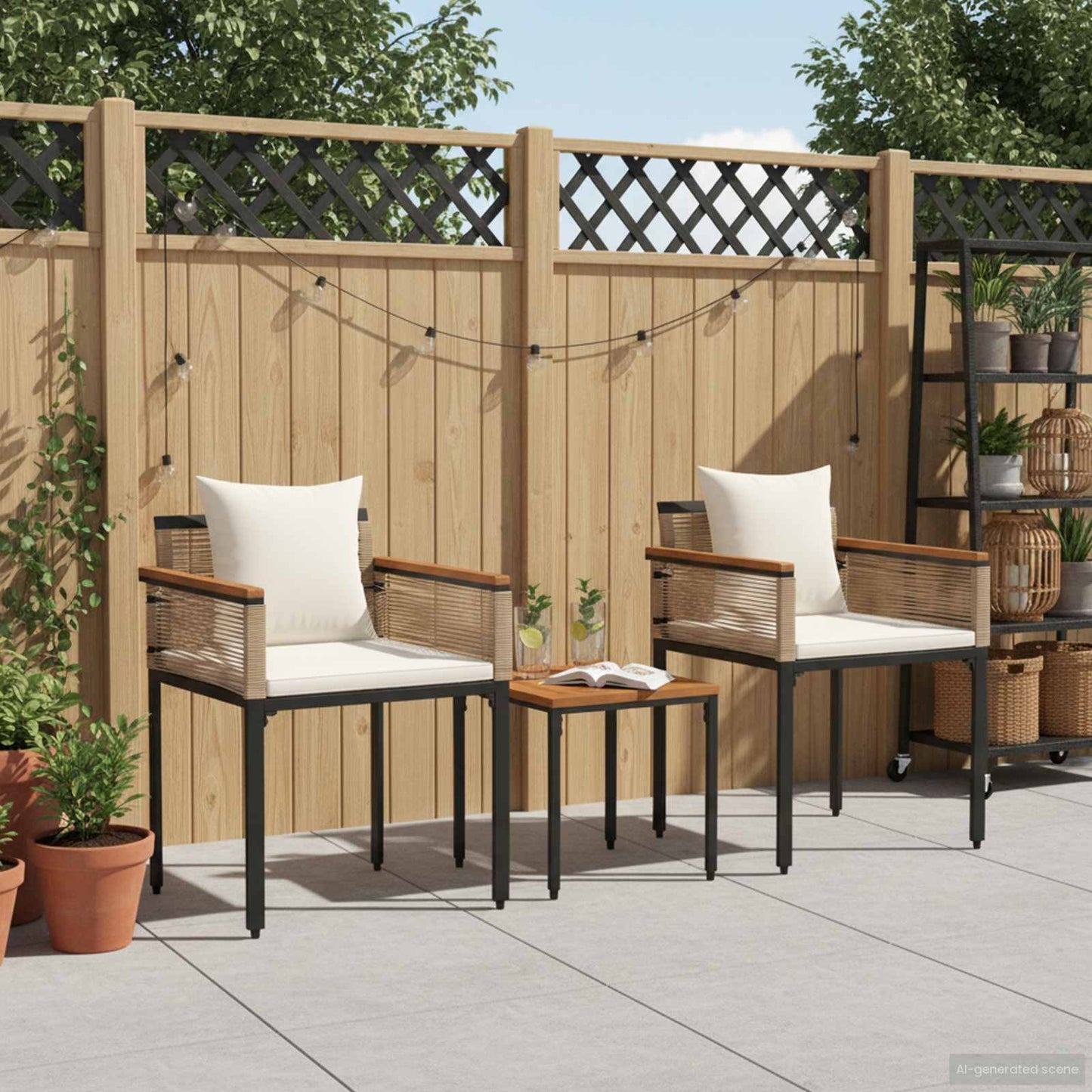 Gartenmöbel Set mit Kissen Beige und Cremeweiß PE-Rattan