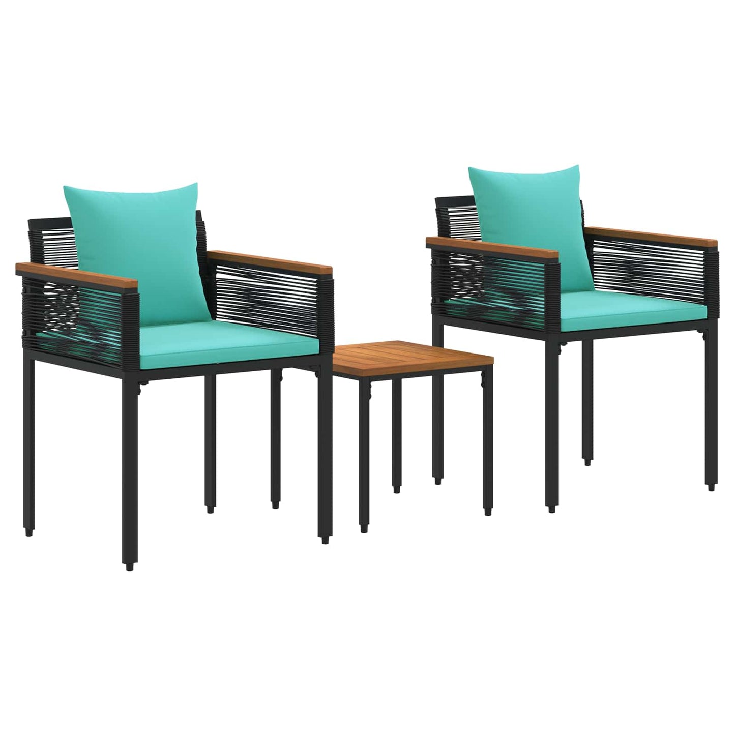 Gartenmöbel Set mit Kissen Schwarz und Türkis PE-Rattan