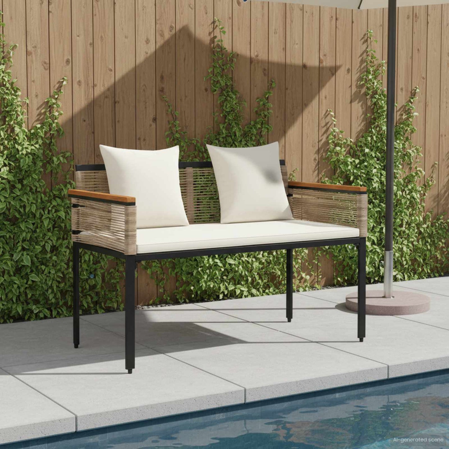 Bank Outdoor Beige und Cremeweiß 117 x 54 x 74,5 cm Poly-Rattan