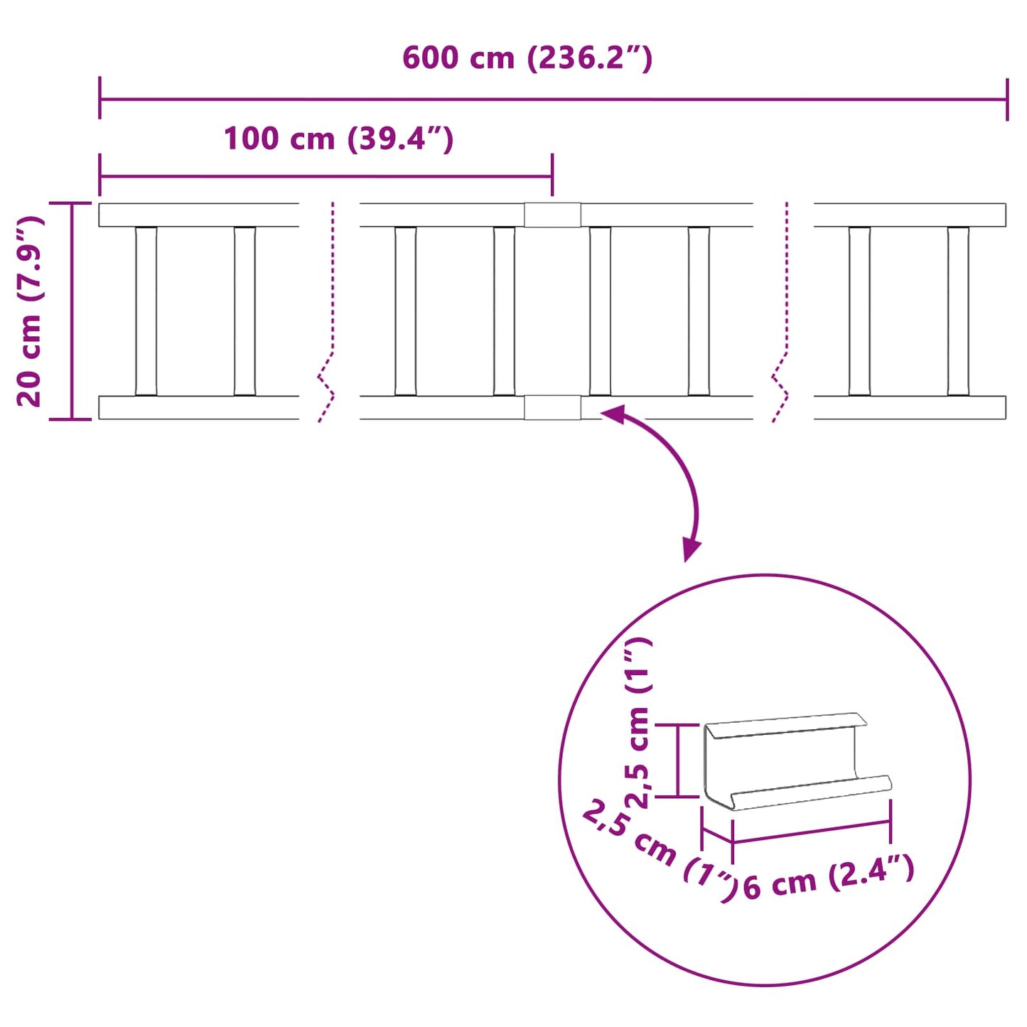 Dachschneeschild Anthrazit 600 x 2,5 x 20 cm Stahl