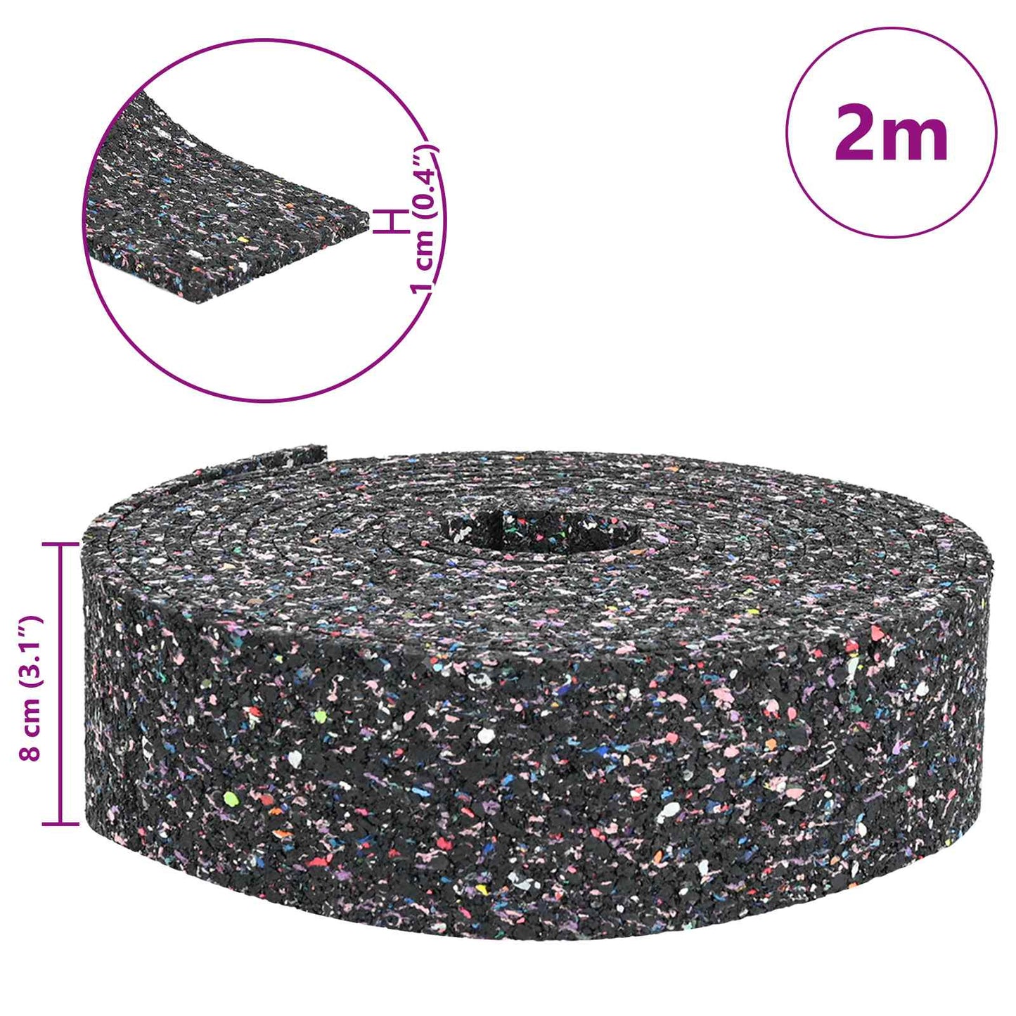 Gummiwalze Schwarz 200 x 8 x 1 cm Gummi