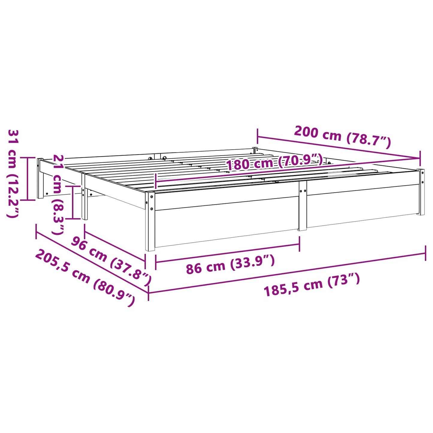 Bettrahmen Wachsbraun 180 x 200 cm Massivholz Kiefer