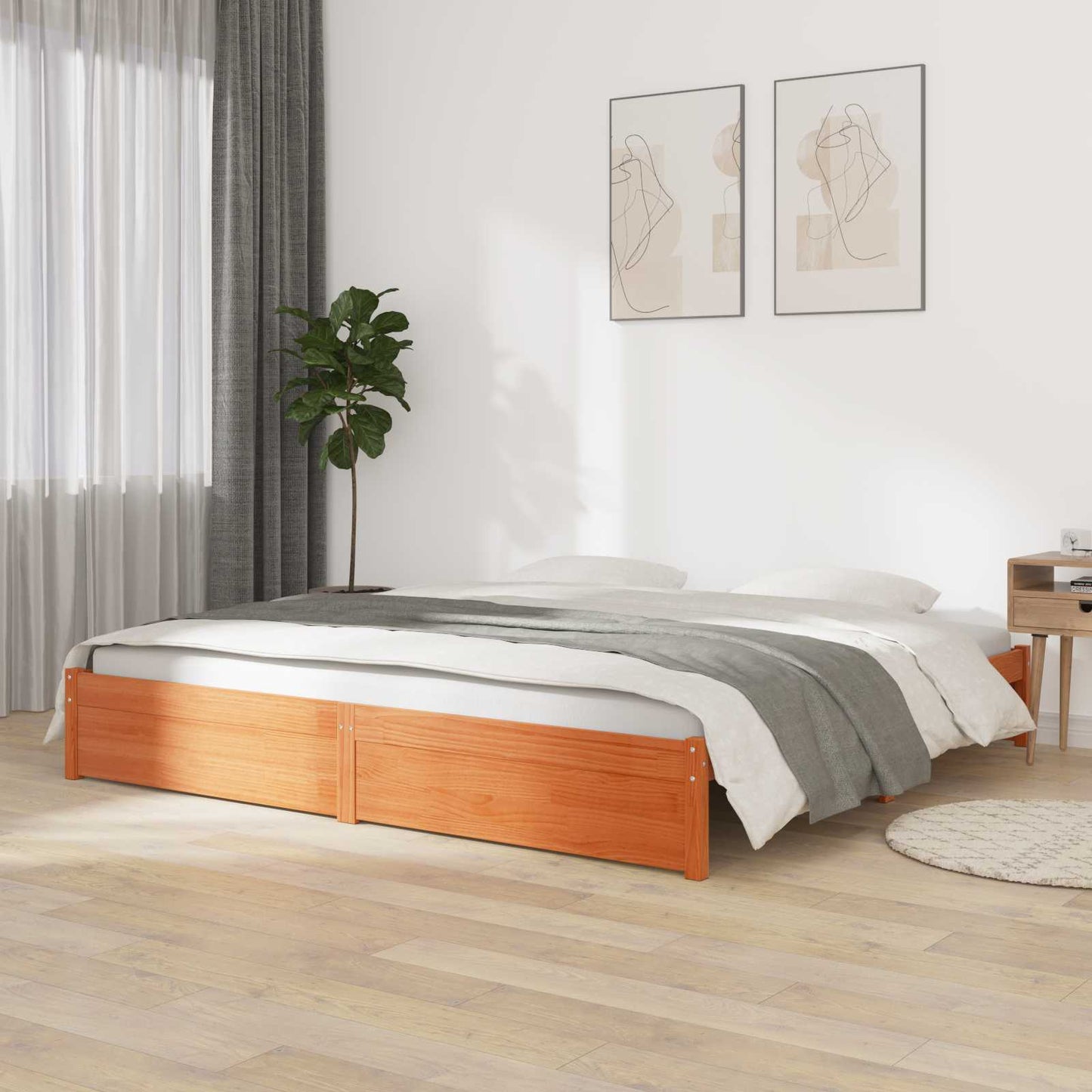 vidaXL Bettrahmen Wachsbraun 200 x 200 cm Massivholz Kiefer