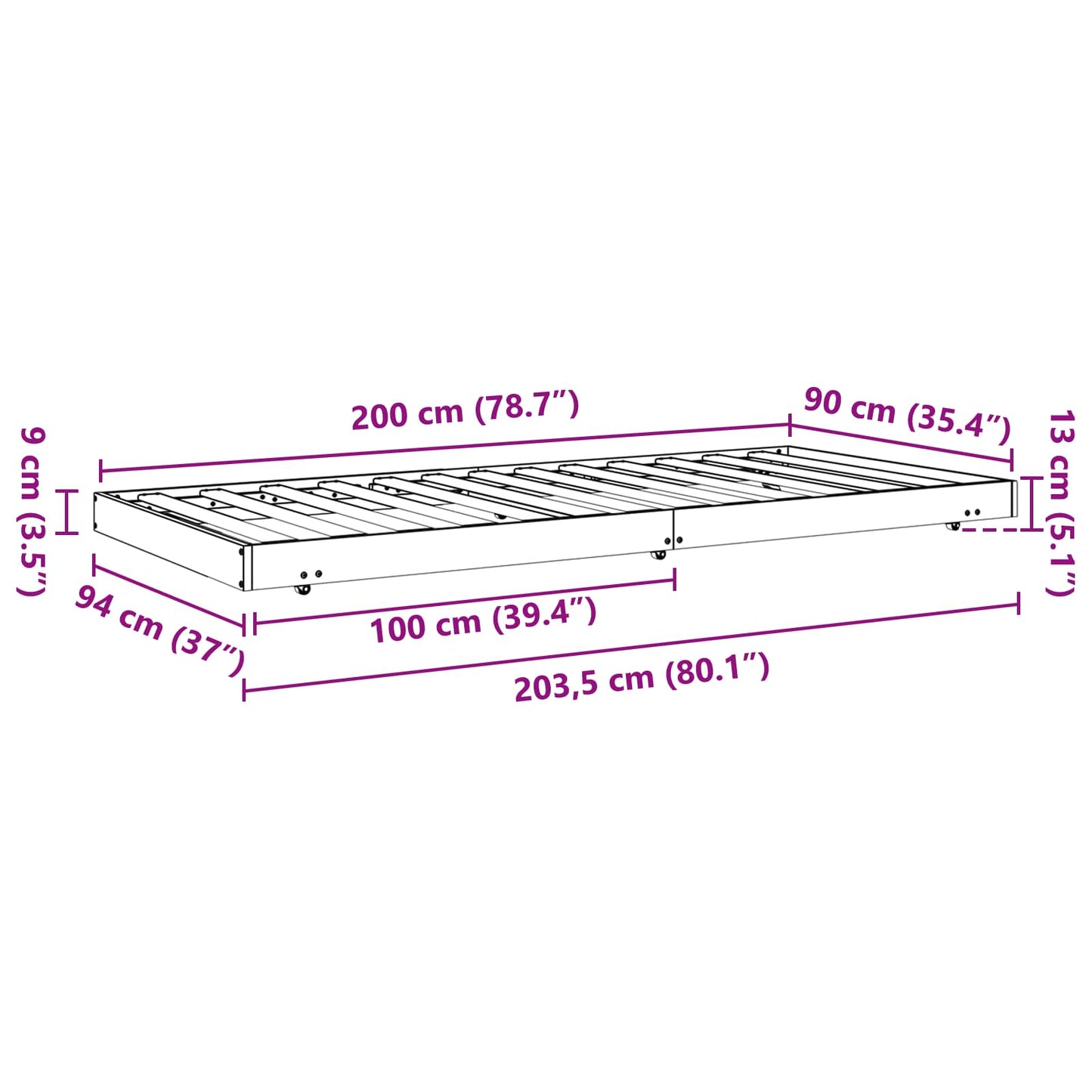 Bettrahmen Wachsbraun 90 x 200 cm Massives Kiefernholz