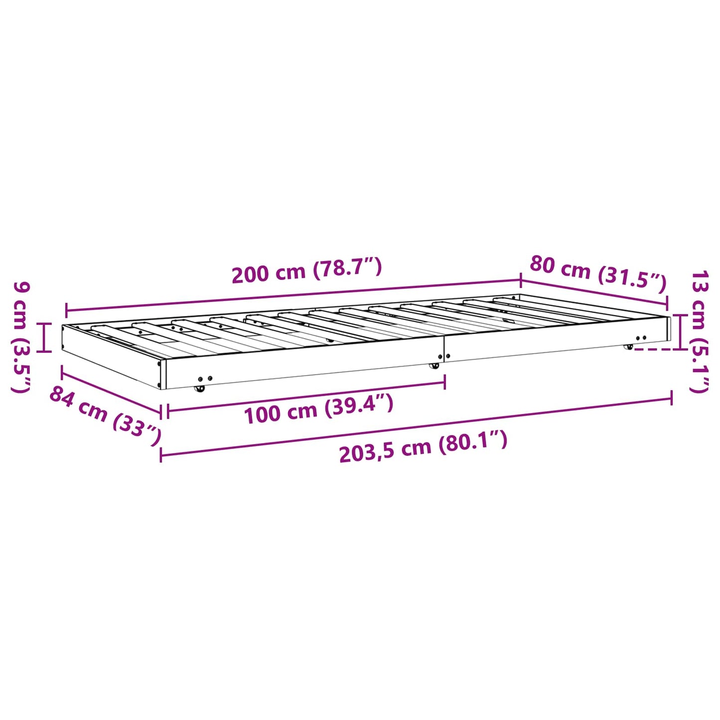 Bettrahmen Wachsbraun 80 x 200 cm Massives Kiefernholz